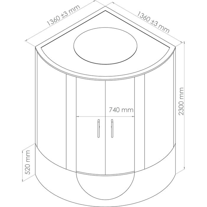 Ondée - Cabine bain-douche 1/4 de cercle porte coulissante transparente hydromassante 136x136 cm fonction Pédiluve - FARO Ayor 2