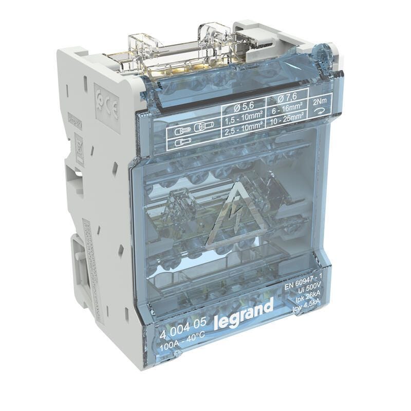 Répartiteur modulaire à barreaux étagés XL³ IK05 tétrapolaire 100A 6 départs 4 modules nouveau modèle - LEGRAND - 400405 0