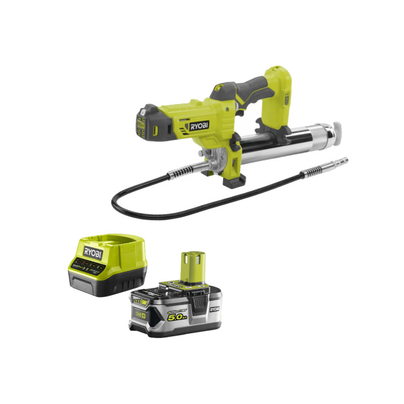 Pack RYOBI pompe à graisse 18V R18GG-0 - 1 batterie 5.0Ah - 1 chargeur rapide RC18120-150