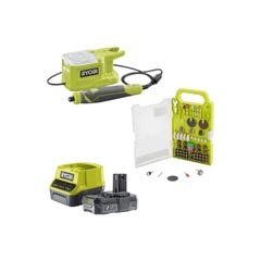 Pack RYOBI - Mini outil multifonction 18V One+ RRT18-0 - Kit 155 accessoires - 1 batterie 2.0Ah - 1 chargeur 0