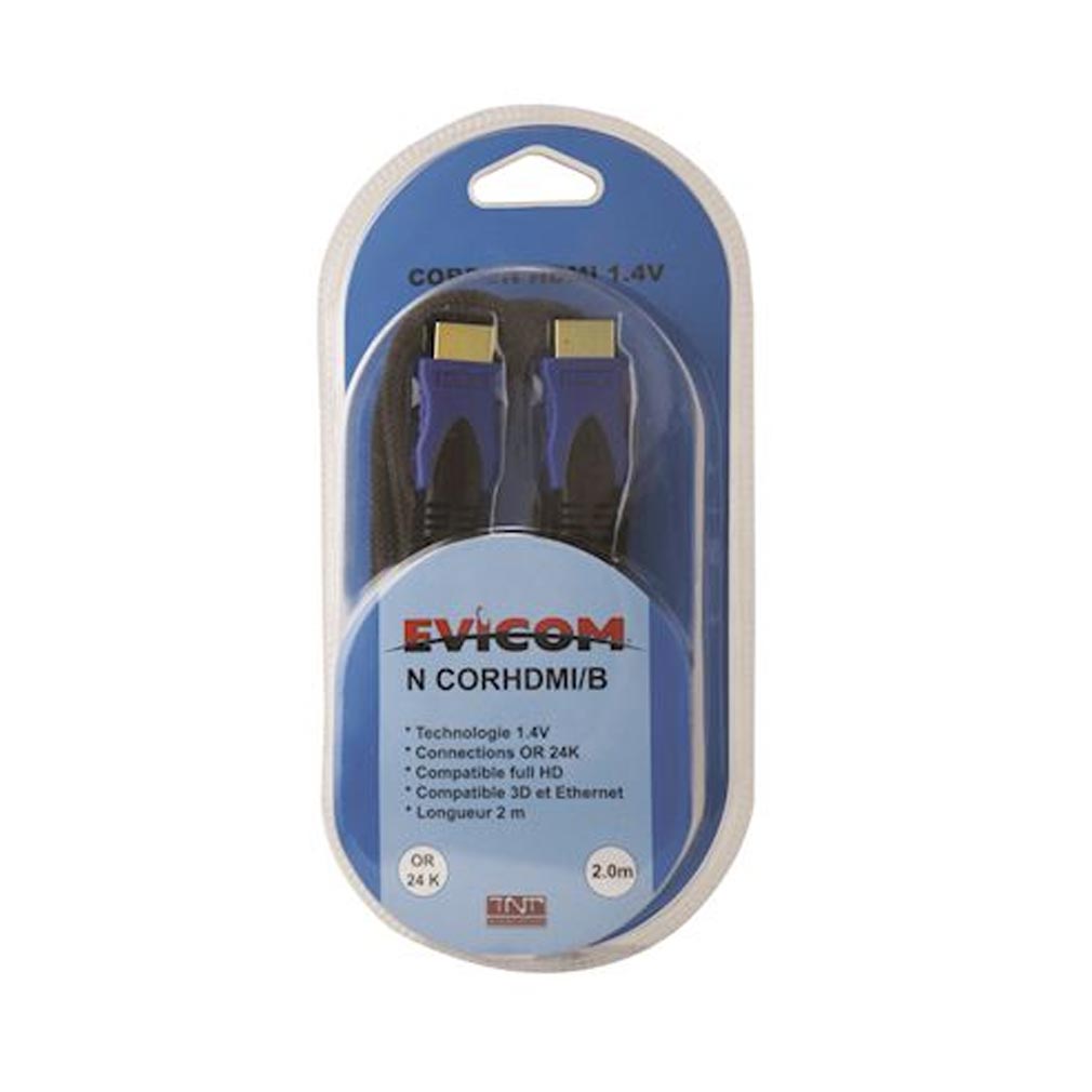 evicom ncorhdmi/b | evicom ncorhdmi/b - cordon hdmi mâle/mâle - 2 mètres sous blister