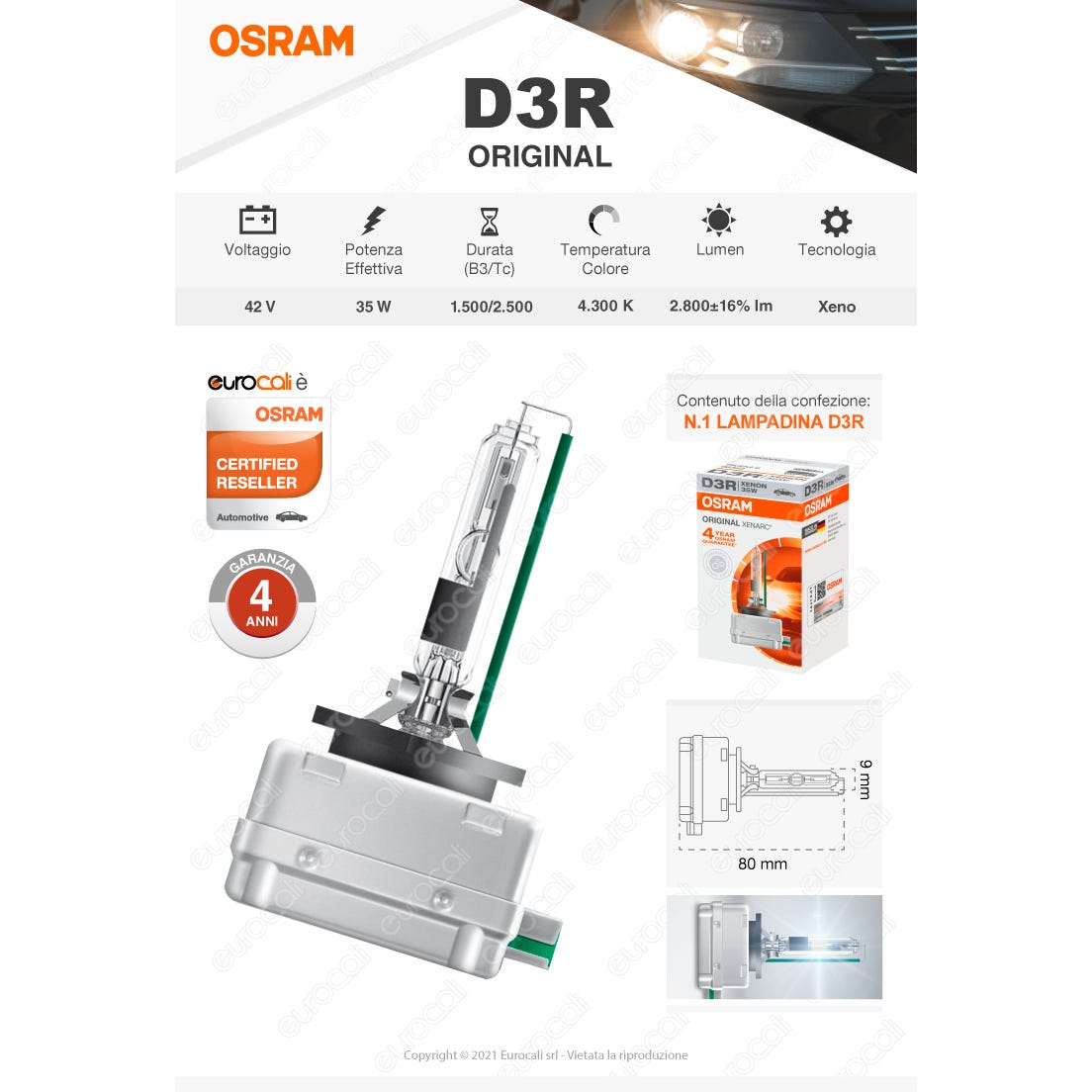Ampoule pour voiture OS66350 Osram OS66350 D3R 35W 42V 3