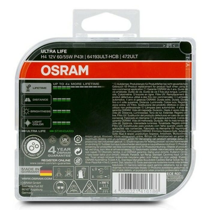 Ampoule pour voiture Osram Ultra Life H4 12V 60/55W 3