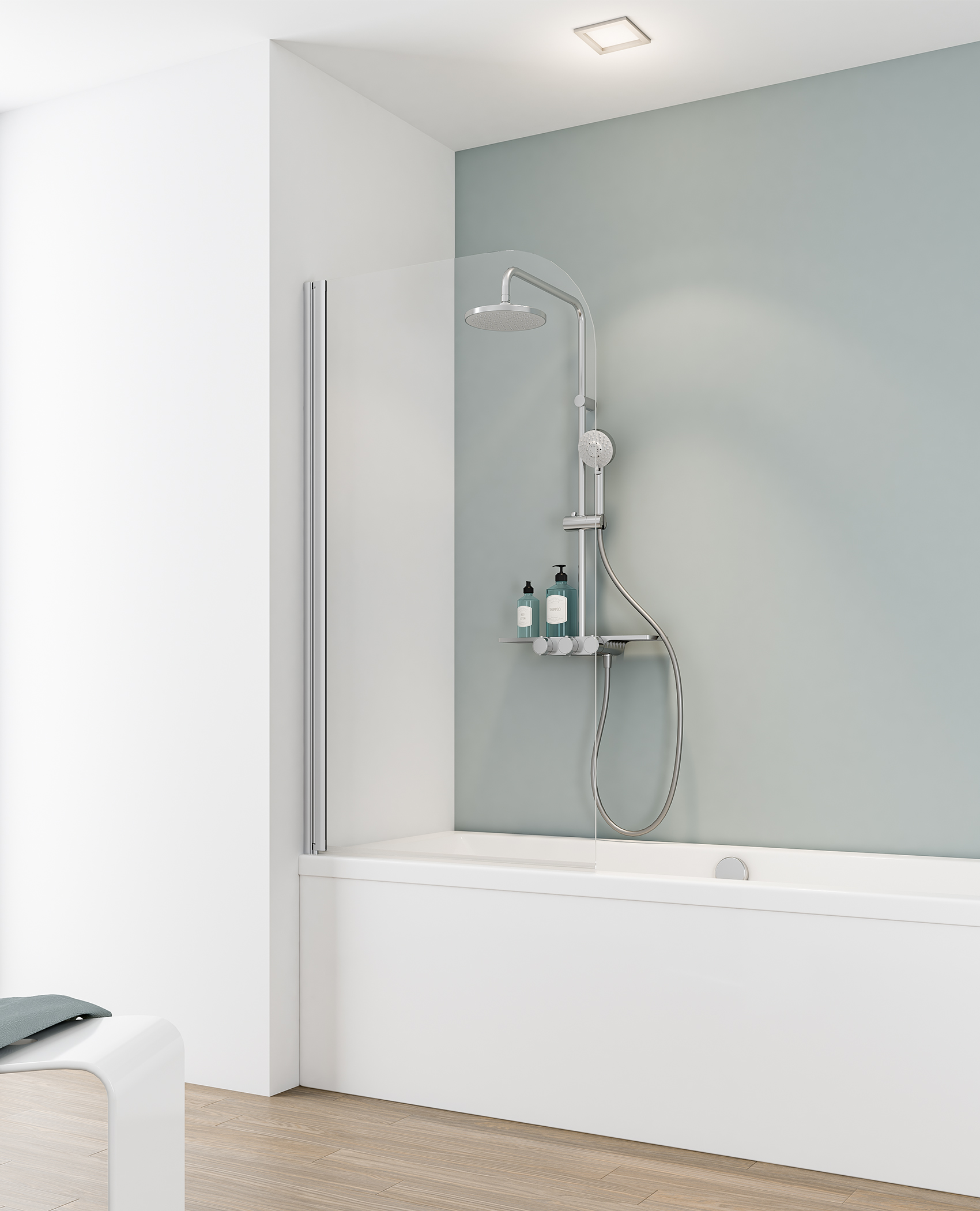 Pare-baignoire rabattable, 70 x 150 cm, verre transparent 5 mm, écran paroi de baignoire mobile 1 volet pivotant, profilé alu nature, SCHULTE