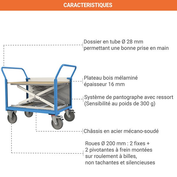 Chariot niveau constant - 1200X800 mm - Charge max 100kg - 800004059 2