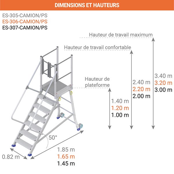 Plateforme 7 marches - Hauteur plateforme 1.40m - 1 portillon - ES-307-CAMION/PS 1