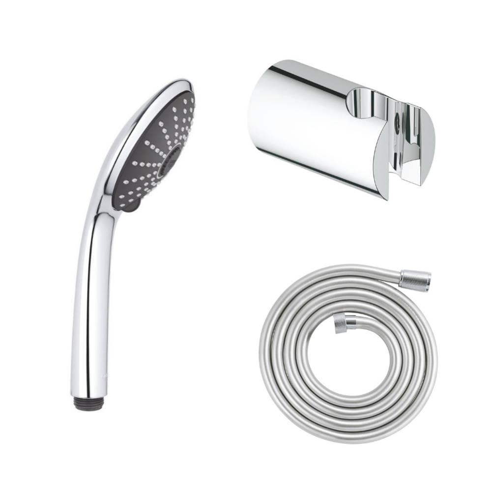 GROHE Douchette 3 jets Vitalio Start 100 chromé avec flexible 200 et support rond