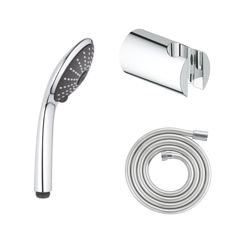 Flexible de douche GROHE Twistfree VitalioFlex Silver 2000 chromé + Support mural pour douchette Grohe Tempesta Cosmopolitan chromé + Douchette