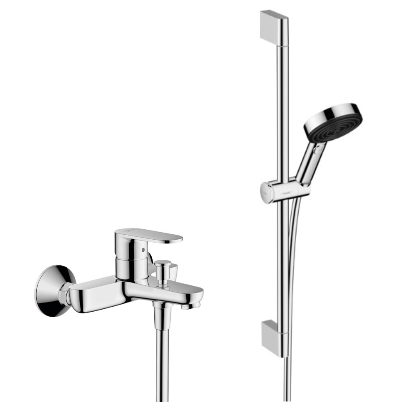 Hansgrohe Vernis Blend Set Mitigeur bain/douche + Douchette à main XXL 105mm 3 jets, flexible douche 160cm, barre 65cm, Chrome