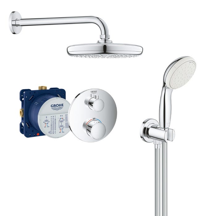 Grohe Grohtherm Set de douche encastré avec mitigeur thermostatique, douche de tête 210mm et douchette 2 jets, Chrome (34727000-NEW) 0