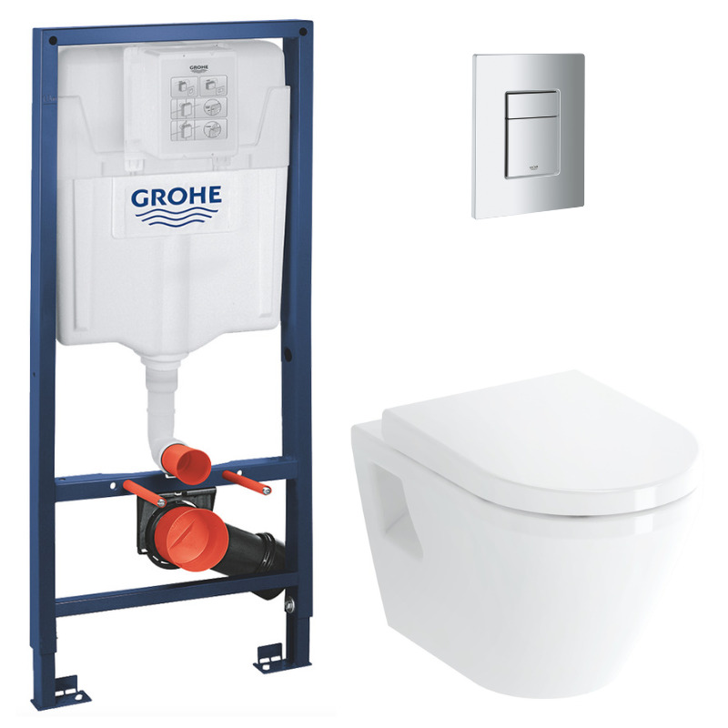 Grohe Pack WC Bâti-support Rapid SL + WC suspendu Integra + Abattant en Duroplast + Plaque chrome mat (RapidSL-IntegraClassic-5)