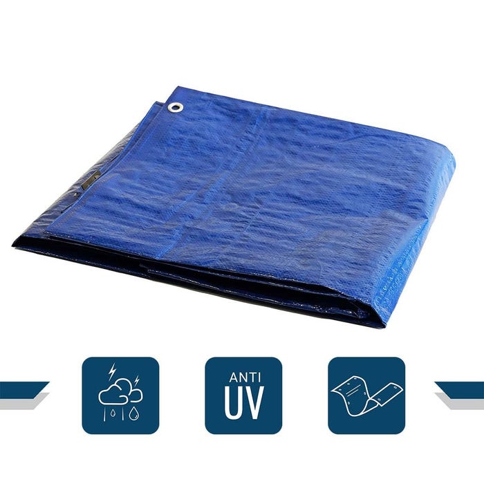 Bâche de Protection 2x3 m - TECPLAST 150MU - Bleue et Verte - Haute Qualité - Bâche d'extérieur imperméable avec oeillets 1