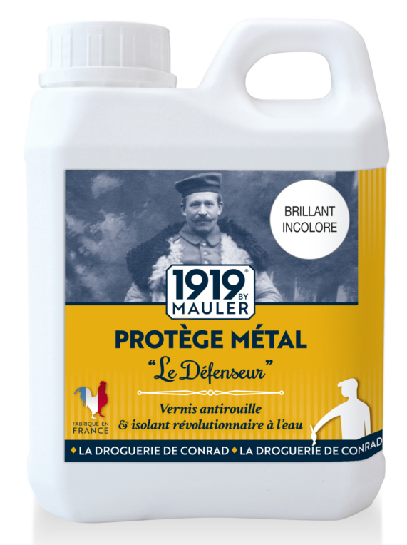 Vernis métal antirouille très faible odeur 0.22L Incolore Brillant "Le défenseur" 1919 BY MAULER : conditions extrêmes