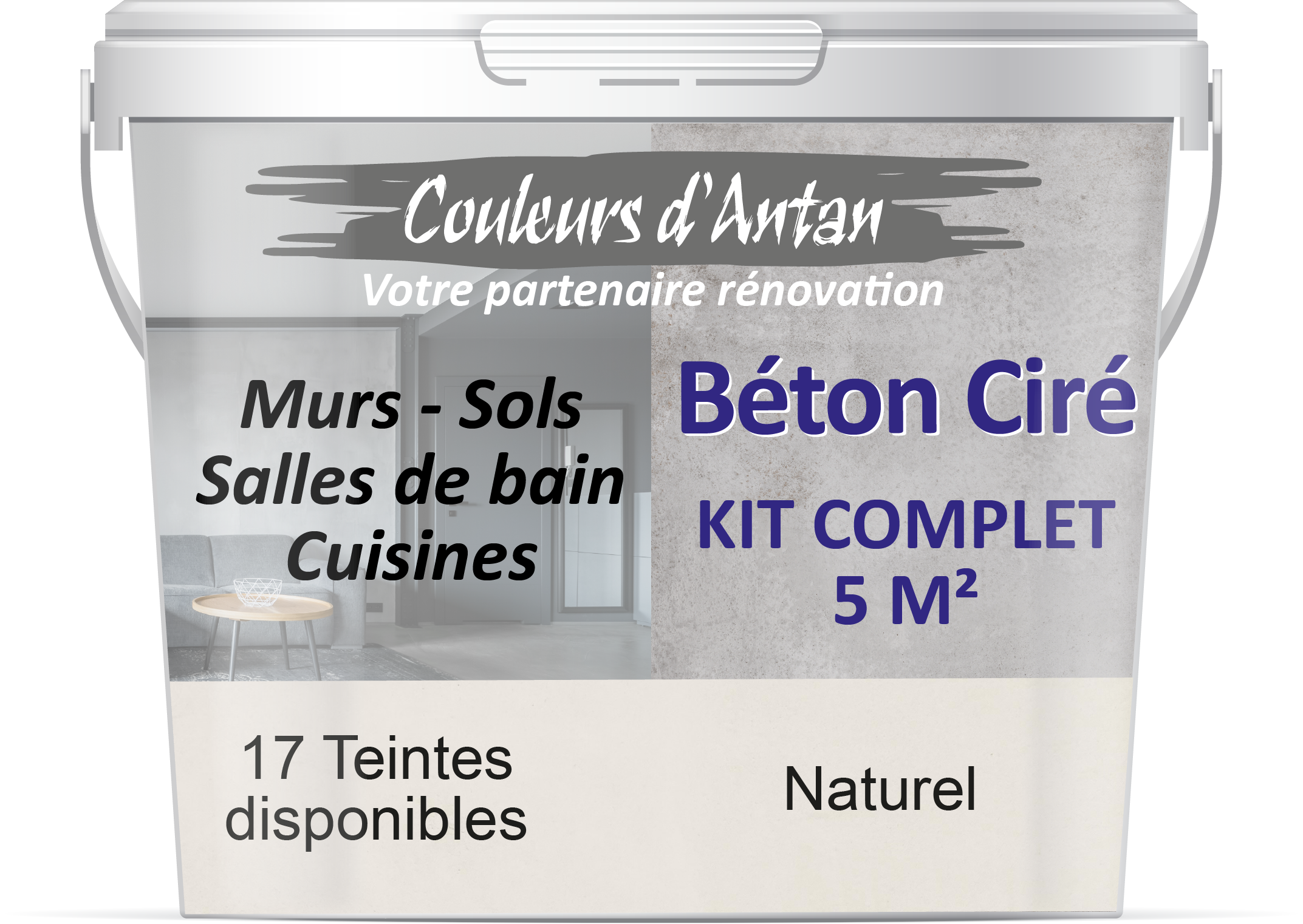 Béton Ciré pour murs, sols, cuisines, salle de bain, carrelage, plans de travail... - Teinte NATUREL - Kit complet 5 M²