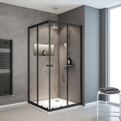 Schulte paroi de douche acces d'angle droit avec portes de douche coulissantes, 80 x 80 - 90 x 90 cm x 180 cm, verre transparent 4 mm, noir, Sunny