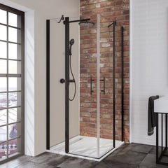 Schulte paroi de douche acces d'angle droit avec portes de douche battantes, 80 x 80 x 192 cm, verre 5 mm transparent anticalcaire, noir 0