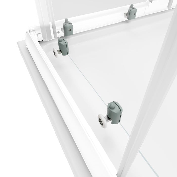 Schulte paroi de douche acces d'angle droit avec portes coulissantes, 80x80 - 90x90 cm x 180 cm, verre 4mm, blanc, sérigraphie bandes transversales 1
