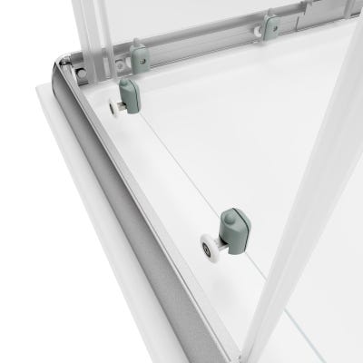 Schulte accès d'angle droit avec portes de douche coulissantes, 80x80 - 90x90cm x 180cm, verre 4 mm, profilé alu argenté, décor bandes transversales