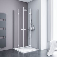 Schulte paroi de douche acces d'angle droit avec portes pivotantes-pliantes, 80 x 80 x 192 cm, verre 5 mm transparent anticalcaire, alu argenté 0