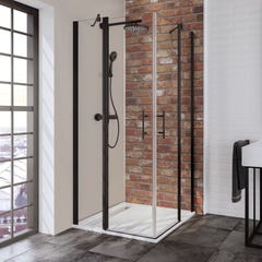 Schulte accès d'angle droit avec portes de douche battantes, 90 x 90 x 192 cm, verre 5 mm transparent anticalcaire, profilé noir
