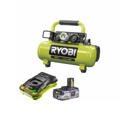 Pack RYOBI Compresseur à cuve 18V One Plus 4L R18AC-0 - 1 Batterie 3.0Ah High Energy - 1 Chargeur ultra rapide