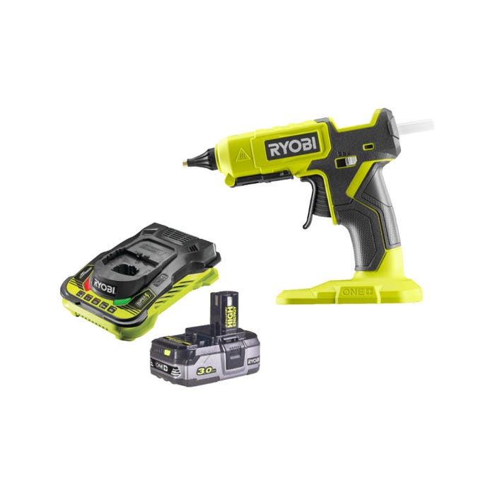 Pack RYOBI Pistolet à colle 18V OnePlus RGL18-0 - 1 Batterie 3.0Ah High Energy - 1 Chargeur ultra rapide 0