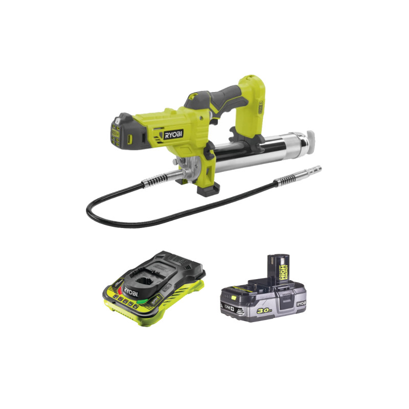 Pack RYOBI Pompe à graisse 18V R18GG-0 - 1 Batterie 3.0Ah High Energy - 1 Chargeur ultra rapide