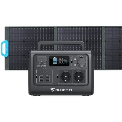 BLUETTI Kit de station énergie solaire avec 1xEB55GRAY générateur solaire portable 700W/537Wh avec panneau solaire pliable 200W