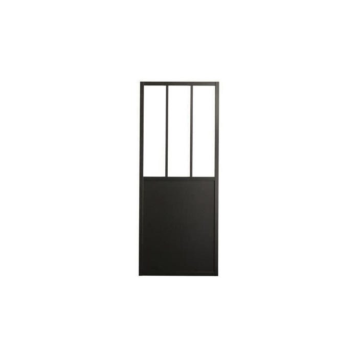 OPTIMUM - Kit porte coulissante + rail + bandeau Atelier - H 204 x L 93 x P 4 cm - Noir verre transparent 1