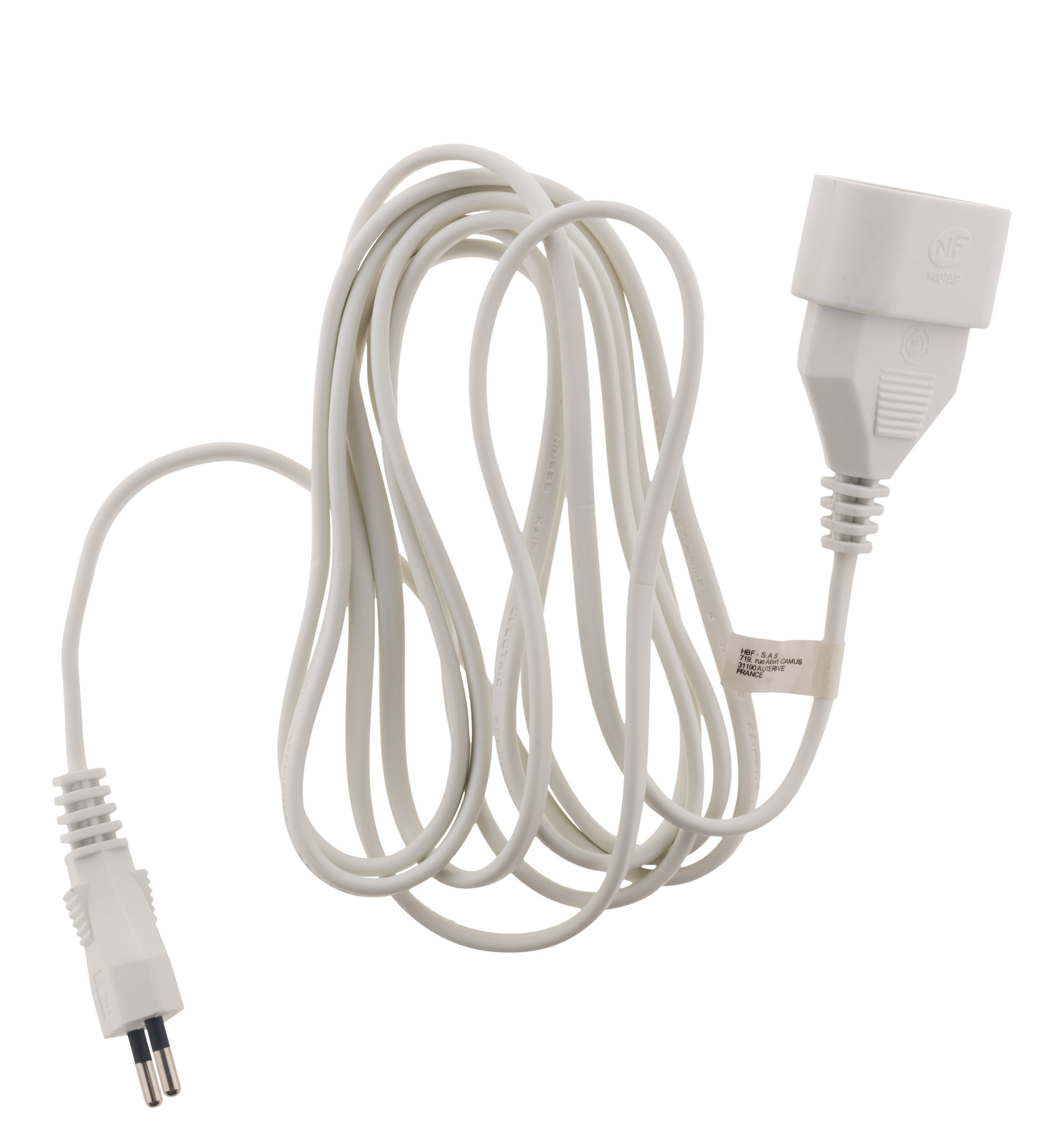 Prolongateur ménager 6A HO3VVH2F 2 x 0.75 Blanc 5m - Zenitech