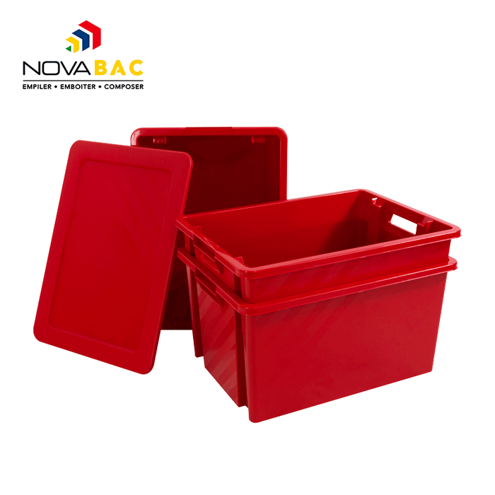 Bac gerbable et emboîtable en polypropylène Novabac coloris rouge 54 litres 2