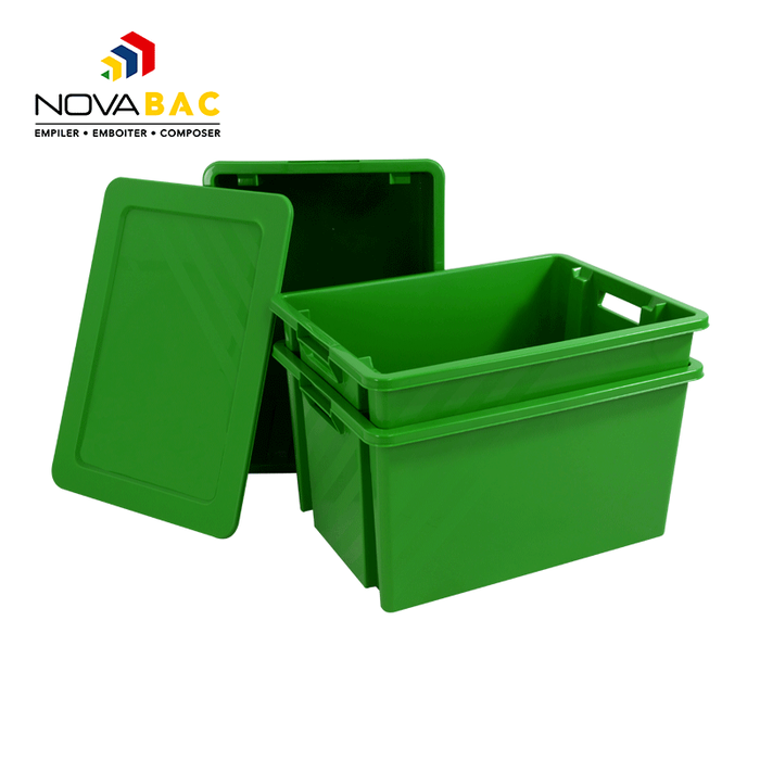 Bac gerbable et emboîtable en polypropylène Novabac coloris vert émeraude 54 litres 1