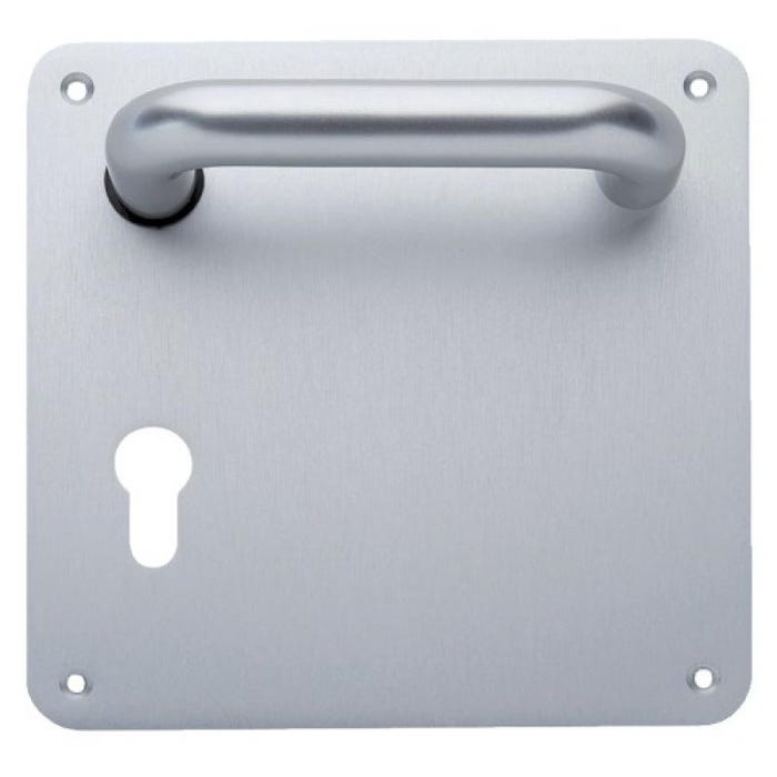 Ensemble aluminium Type Vittel béquille 1380 plaque carrée de 170 x 170 en 2 mm clé l anodisé argent 1