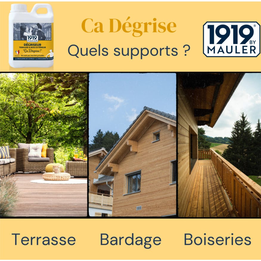 Dégriseur terrasse bois 1L pour 10m² 1919 BY MAULER : Dégrise, décrasse, régénère & ravive sans abîmer le bois 0