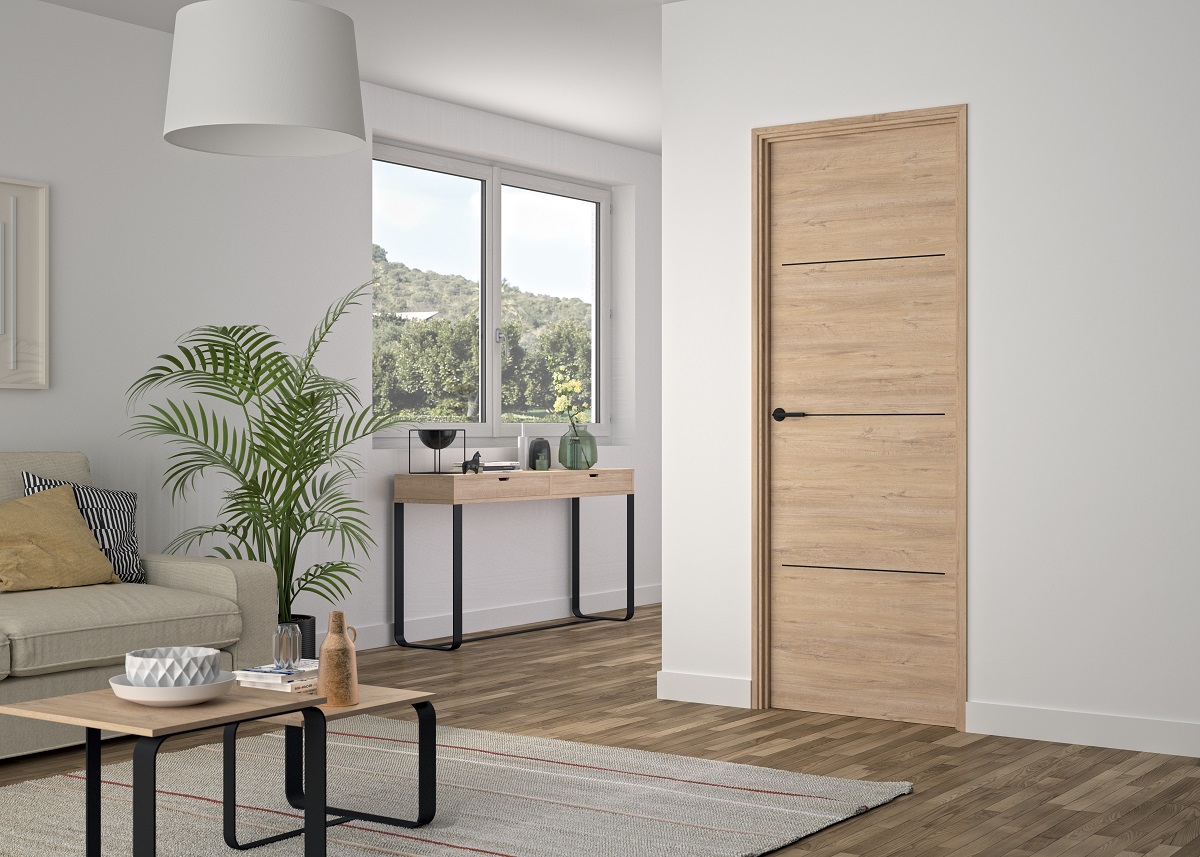 Bloc Porte ajustable décor chêne clair PALERME - poussant droit - H 204 x L 83 cm