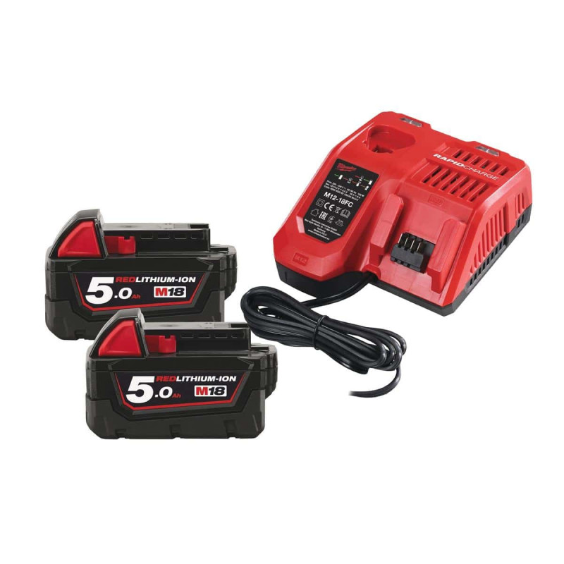Pack NRJ Milwaukee 18V 5.0Ah 2 batteries 18V 5.0Ah 1 chargeur M12-18FC - 1 batterie M12 2.0Ah OFFERTE 4933459217
