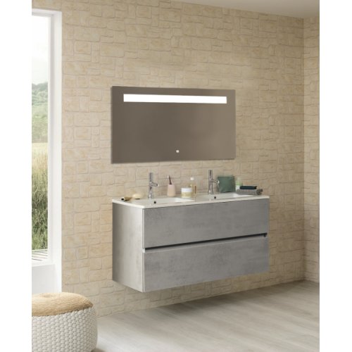 Meuble double vasque NOLITA Gris Béton avec Miroir Antibuée KATHY