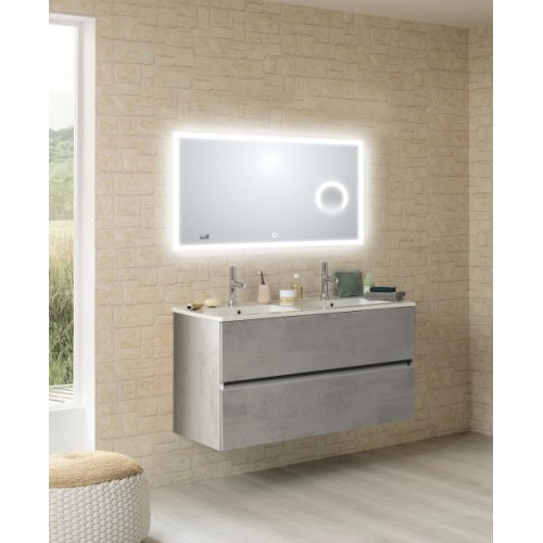 Meuble double vasque NOLITA Gris Béton avec miroir LITE