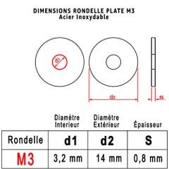 Rondelle Inox M3 : Boite 50 Pcs Plate EXTRA LARGE Acier Inoxydable A2 | Usage Interieur et Exterieur | (Diam.int = 3,2mm x Diam.ext = 14mm) 2