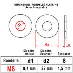 Rondelle Inox M8 : Boite 20 Pcs Plate LARGE Acier Inoxydable A2 | Usage Interieur et Exterieur | (Diam.int = 8,4mm x Diam.ext = 22mm) 2