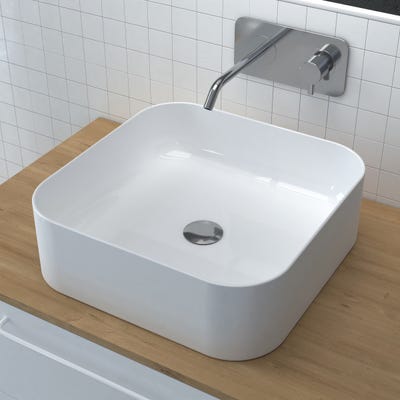 Vasque carrée blanche en céramique à poser - 40x40x13.5cm - POP SQUARE ROUNDED 3