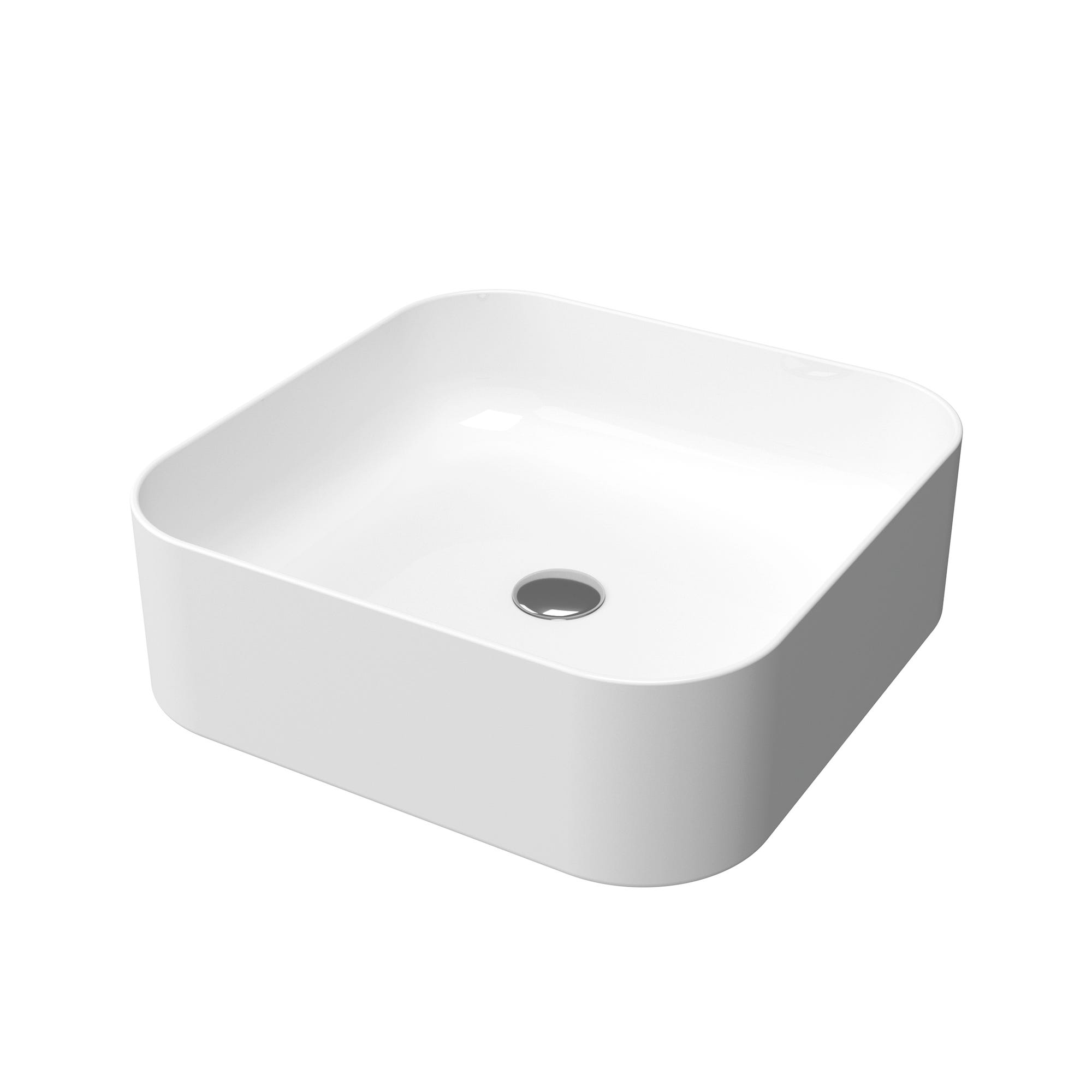 Vasque carrée blanche en céramique à poser - 40x40x13.5cm - POP SQUARE ROUNDED 2