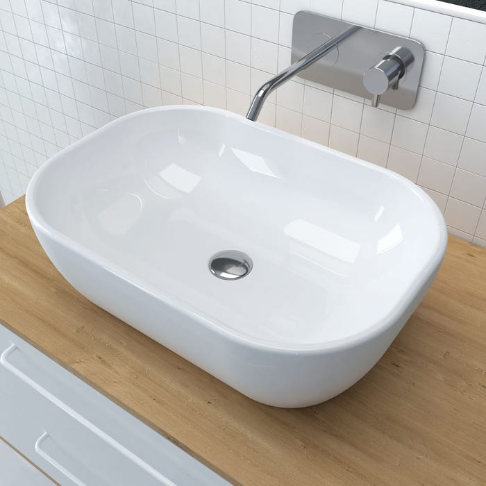 Vasque rectangle blanche en céramique à poser - 46x33x13.5cm - POP CRIB 1