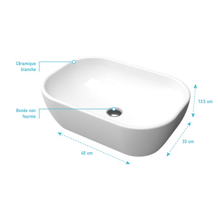 Vasque rectangle blanche en céramique à poser - 46x33x13.5cm - POP CRIB 3