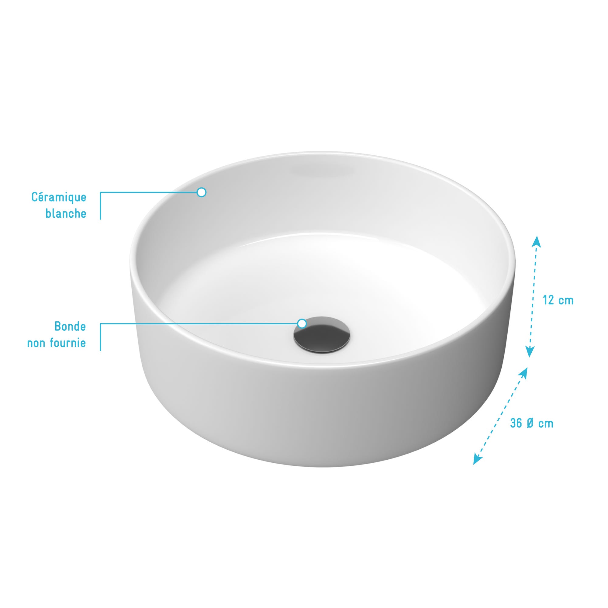Vasque à poser ronde en céramique - diamètre 36cm - hauteur 11.5cm - POP ROUND 3