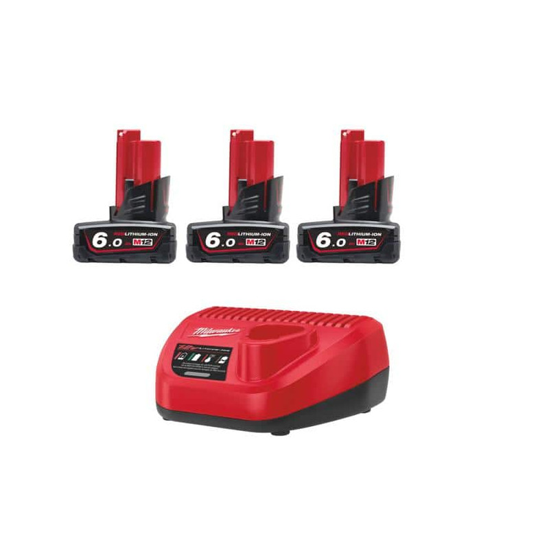 Pack de 3 batteries NRJ Milwaukee M12 6.0Ah - Chargeur 4933459208