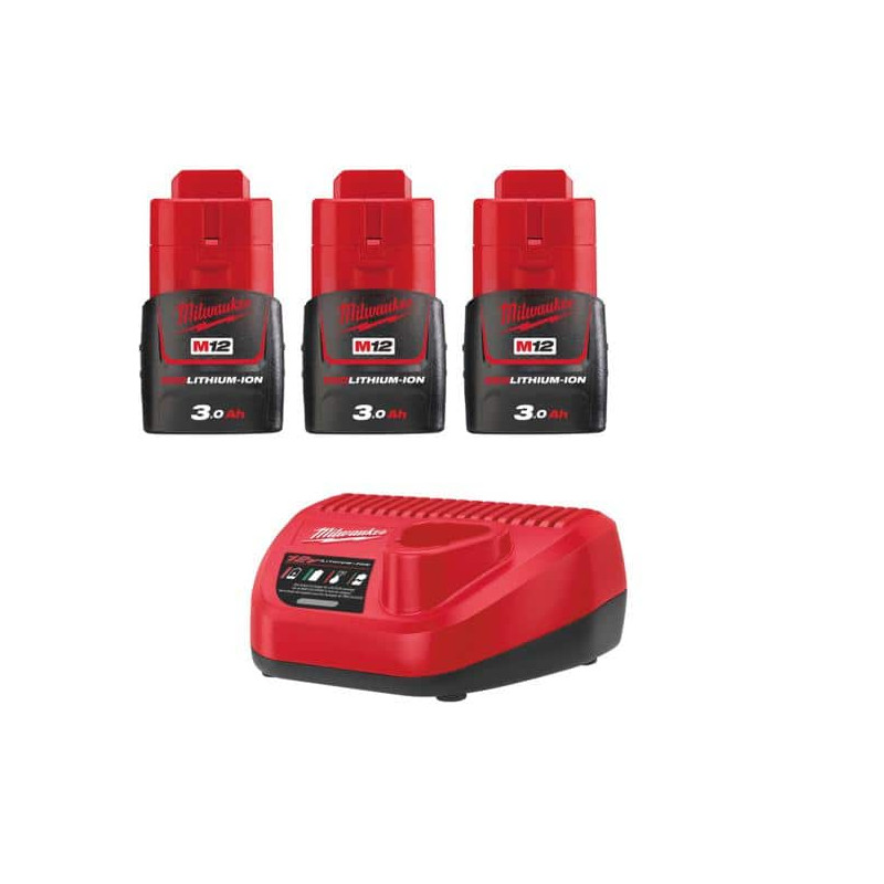 Pack de 3 batteries NRJ Milwaukee M12 3.0Ah - Chargeur 4933459207