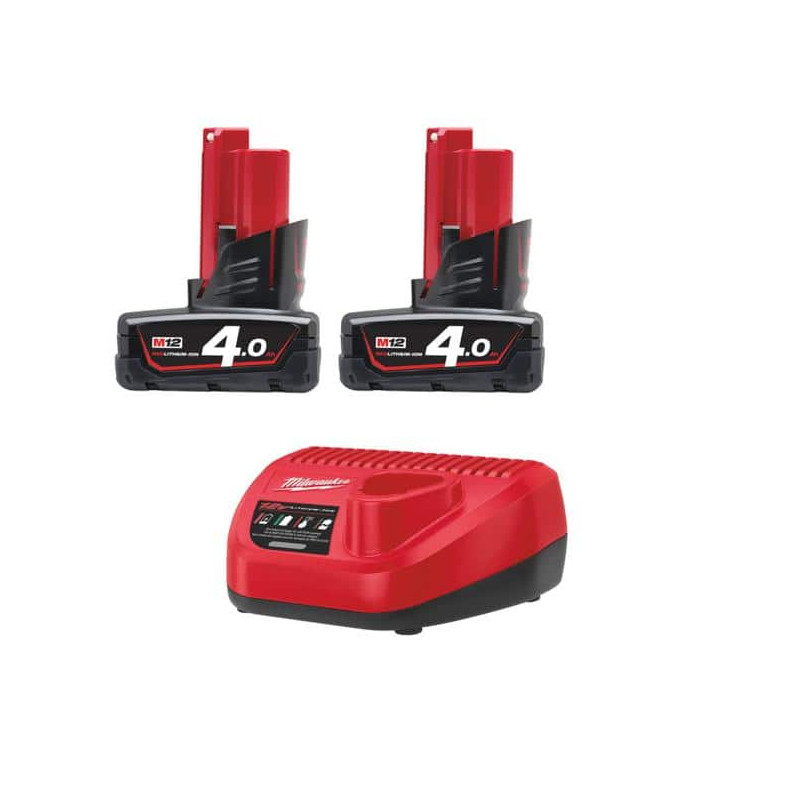 Pack de 2 batteries NRJ Milwaukee M12 4.0Ah - Chargeur 4933459211