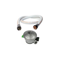Pack tuyau gaz flexible 2 m + Détendeur Butane à clipser Quick-On Valve Diam 27mm Avec Sécurité stop gaz 0