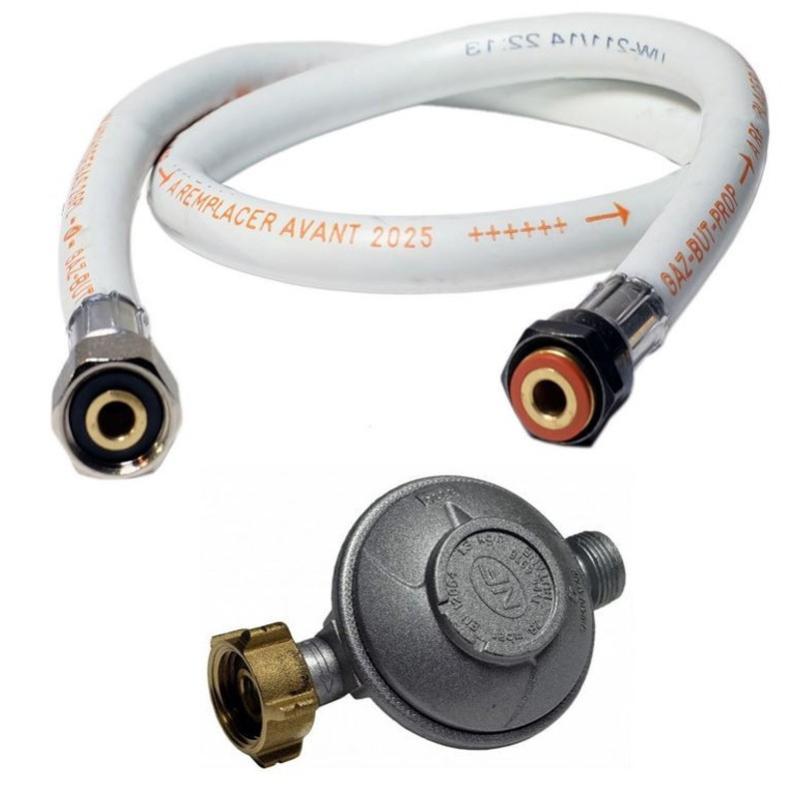 Kit détendeur 28 mbar vissable gaz Butane + Tuyau gaz flexible 2 m à embouts vissables Chauffages Cuisinières Réchauds Gaz